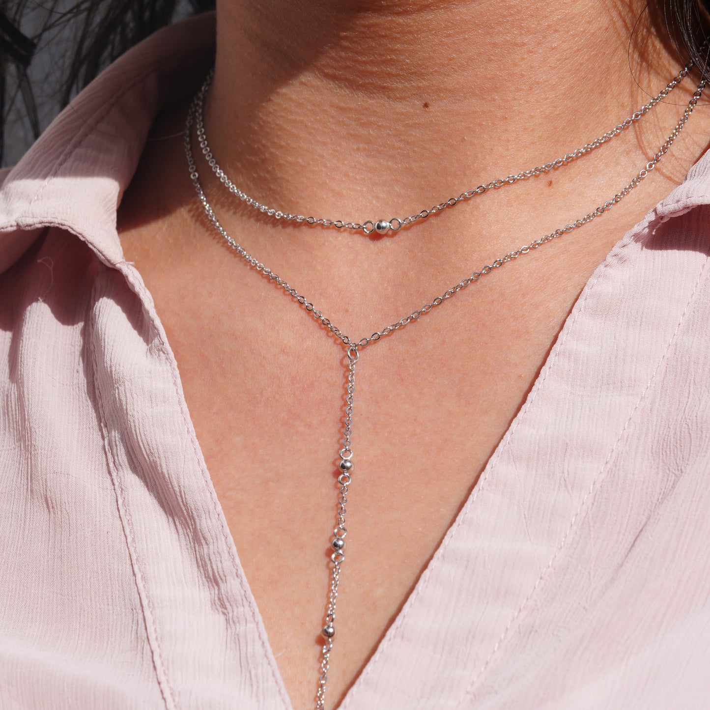 Silver Layered Drop Necklace